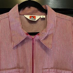 Ben Davis Men's Burgundy Stripe 1/2 Zip Short Sleeve Work Utility Shirt Size XL